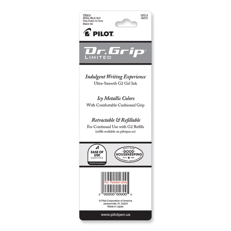 PILOT CORP. OF AMERICA Dr. Grip Limited Gel Pen, Retractable, Fine 0.7 mm, Black Ink, Platinum Barrel (PIL36272) thumbnail 3