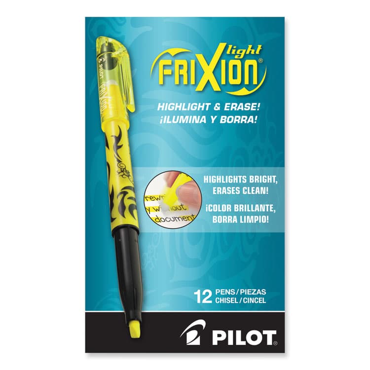 PILOT CORP. OF AMERICA FriXion Light Erasable Highlighter, Yellow Ink, Chisel Tip, Yellow/Black Barrel, Dozen (PIL46502) thumbnail 2