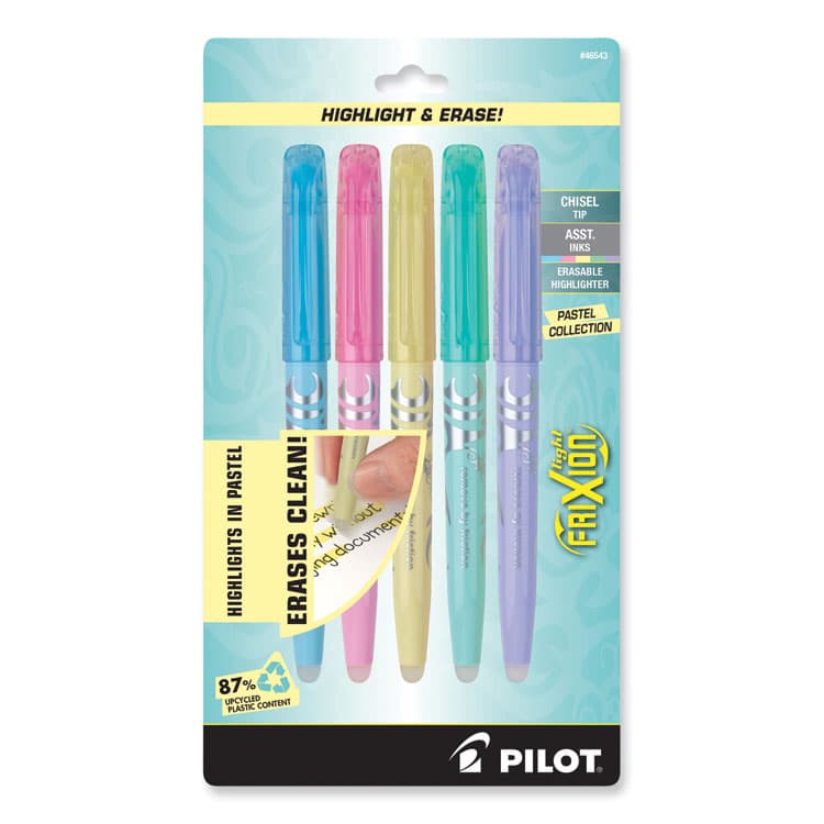 PILOT CORP. OF AMERICA FriXion Light Pastel Collection Erasable Highlighters, Assorted Ink Colors, Chisel Tip, Assorted Barrel Colors, 5/Pack (PIL46543)
