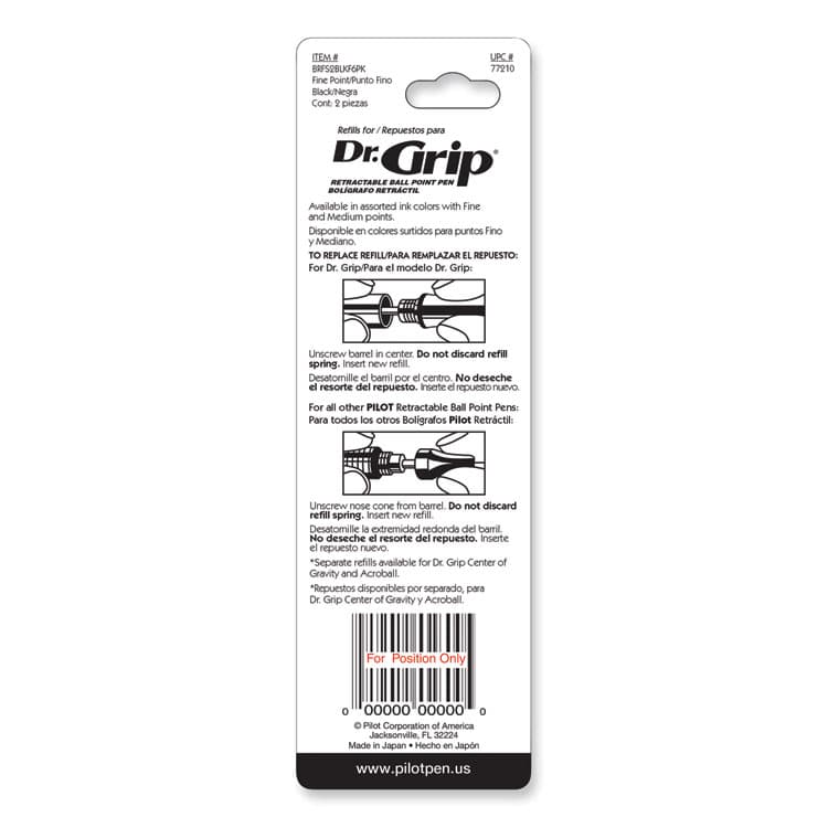 PILOT CORP. OF AMERICA Refill for Dr. Grip, Easytouch, The Better, B2P and Rex Grip BeGreen Ballpoint Pens, Fine Conical Tip, Black Ink, 2/Pack (PIL77210) thumbnail 3