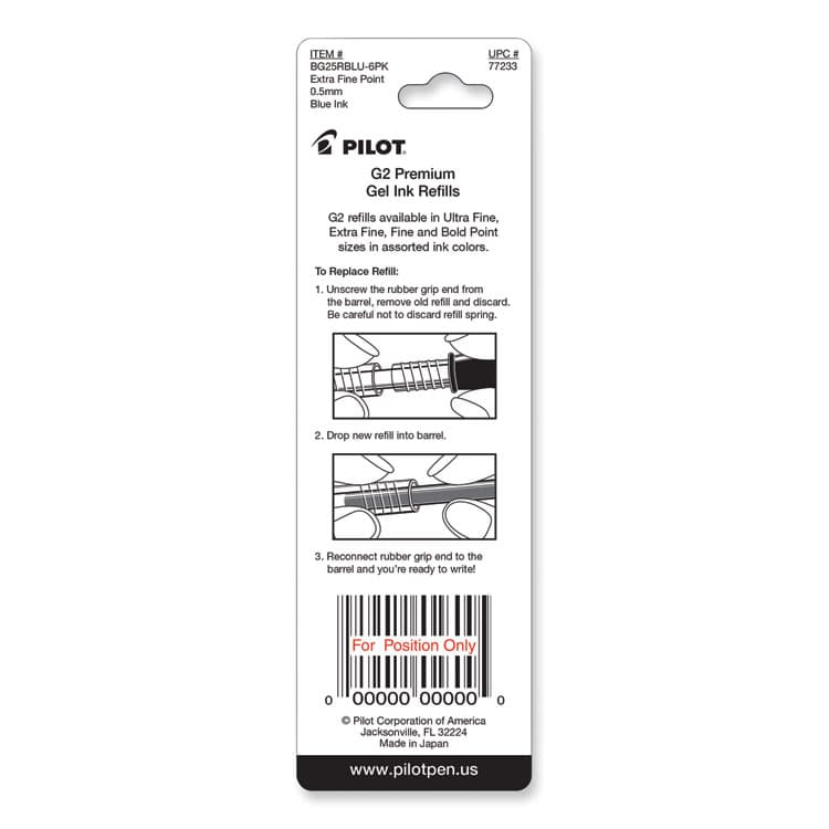 PILOT CORP. OF AMERICA Refill for Pilot B2P, Dr Grip, G2, G6, MR Metropolitan, Precise BeGreen and Q7 Gel Pens, Extra-Fine Tip, Blue Ink, 2/Pack (PIL77233) thumbnail 3