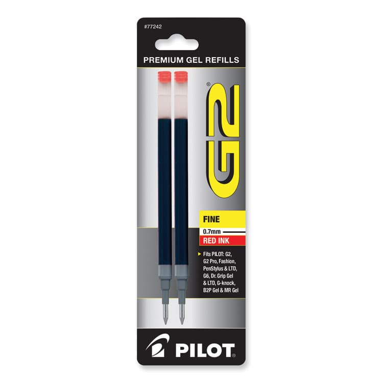 PILOT CORP. OF AMERICA Refill for Pilot B2P, Dr Grip, G2, G6, MR Metropolitan, Precise BeGreen and Q7 Gel Pens, Fine Tip, Red Ink, 2/Pack (PIL77242) thumbnail 2
