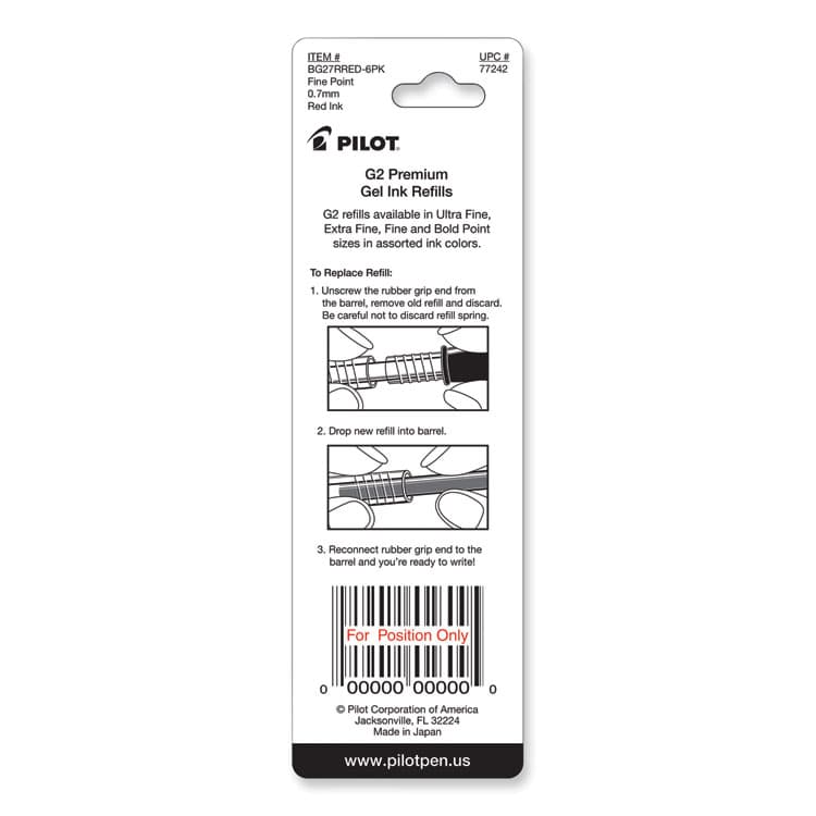 PILOT CORP. OF AMERICA Refill for Pilot B2P, Dr Grip, G2, G6, MR Metropolitan, Precise BeGreen and Q7 Gel Pens, Fine Tip, Red Ink, 2/Pack (PIL77242) thumbnail 3