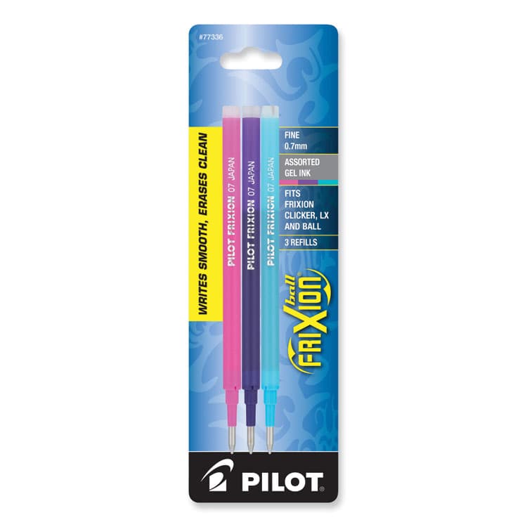 PILOT CORP. OF AMERICA Refill for Pilot FriXion Erasable, FriXion Ball, FriXion Clicker and FriXion LX Gel Ink Pens, Fine Tip, Assorted Ink, 3/Pack (PIL77336)