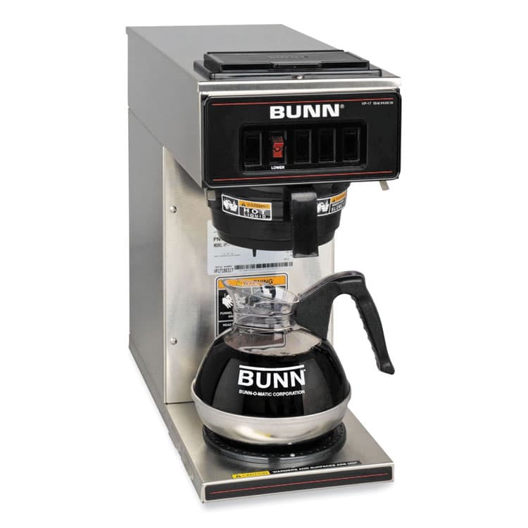 BUNN-O-MATIC VP17-1 12-Cup Commercial Pourover Coffee Brewer, Stainless Steel/Black (BUN133000001)