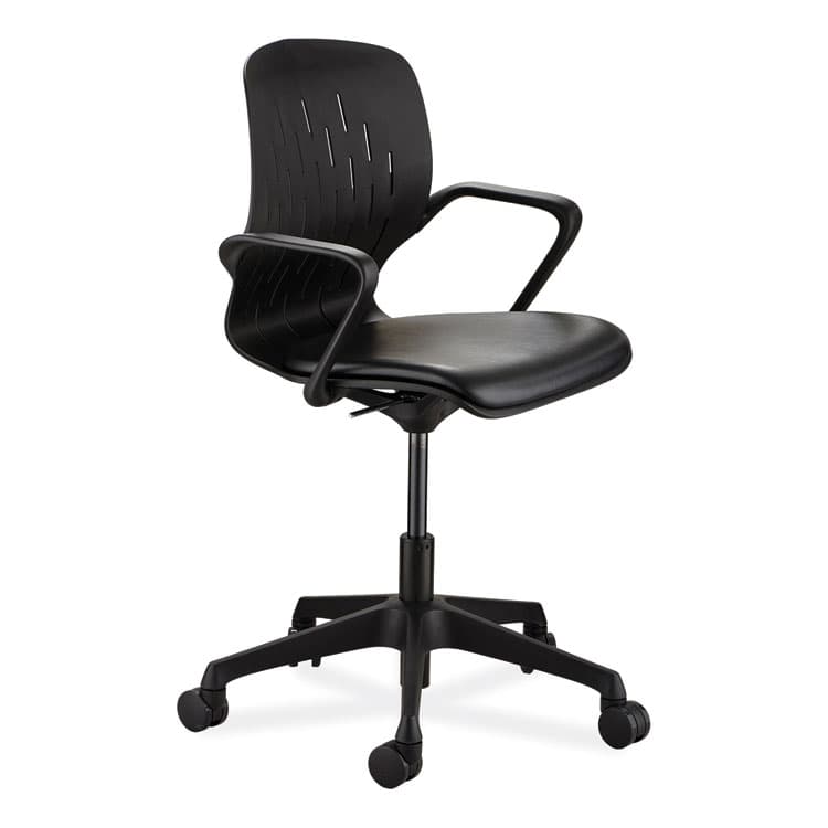 SAFCO PRODUCTS Shell Desk Chair, Supports Up to 275 lb, 17" to 20" Seat Height, Black Seat, Black Back, Black Base (SAF7013BL)