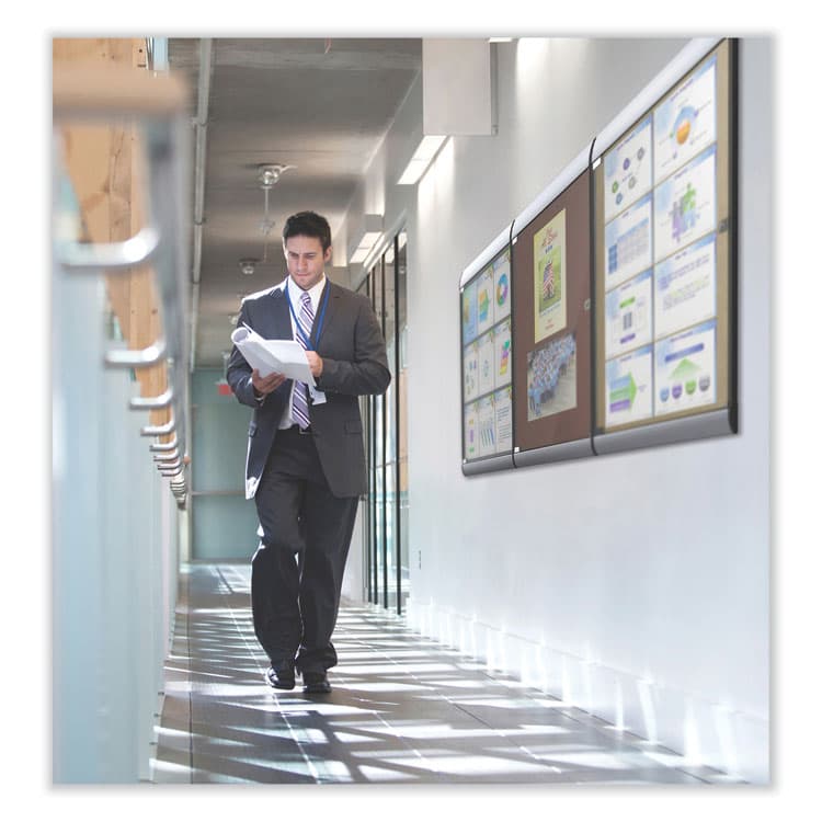 GHENT MANUFACTURING, Silhouette 1 Door Enclosed Vinyl Bulletin Board with Satin Frame, 27.75" x 42.13", Ebony Surface, Black/Satin Aluminum Frame (GHESILH20411) thumbnail 2