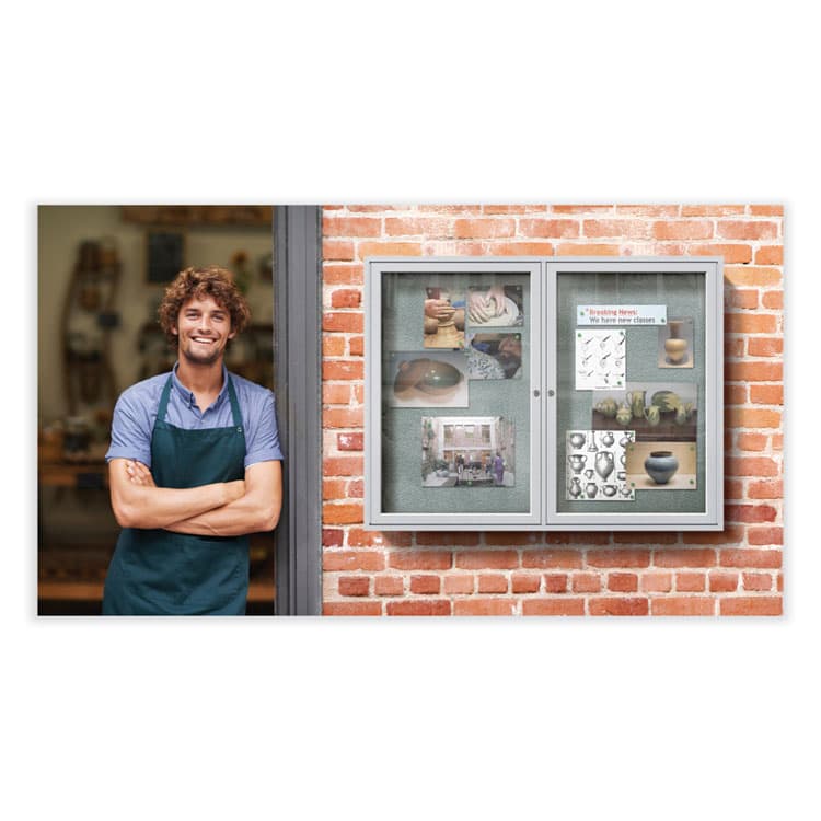 GHENT MANUFACTURING, 2 Door Enclosed Vinyl Bulletin Board with Satin Frame, 60" x 48", Silver Surface, Satin Aluminum Frame (GHEPA24860VX193) thumbnail 2
