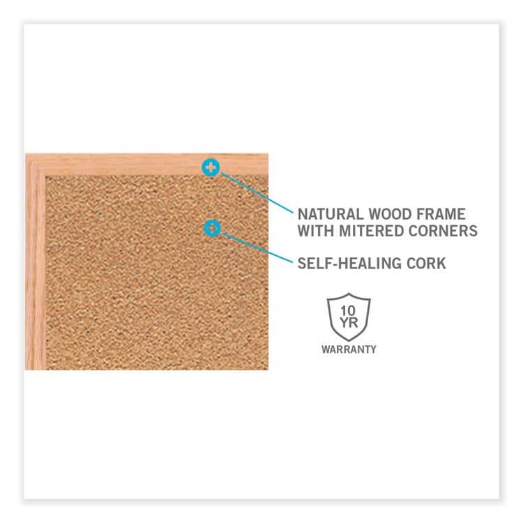 GHENT MANUFACTURING, Natural Cork Bulletin Board with Wood Frame, 48.5" x 48.5", Tan Surface, Oak Finished Wood Frame (GHEWK44) thumbnail 2