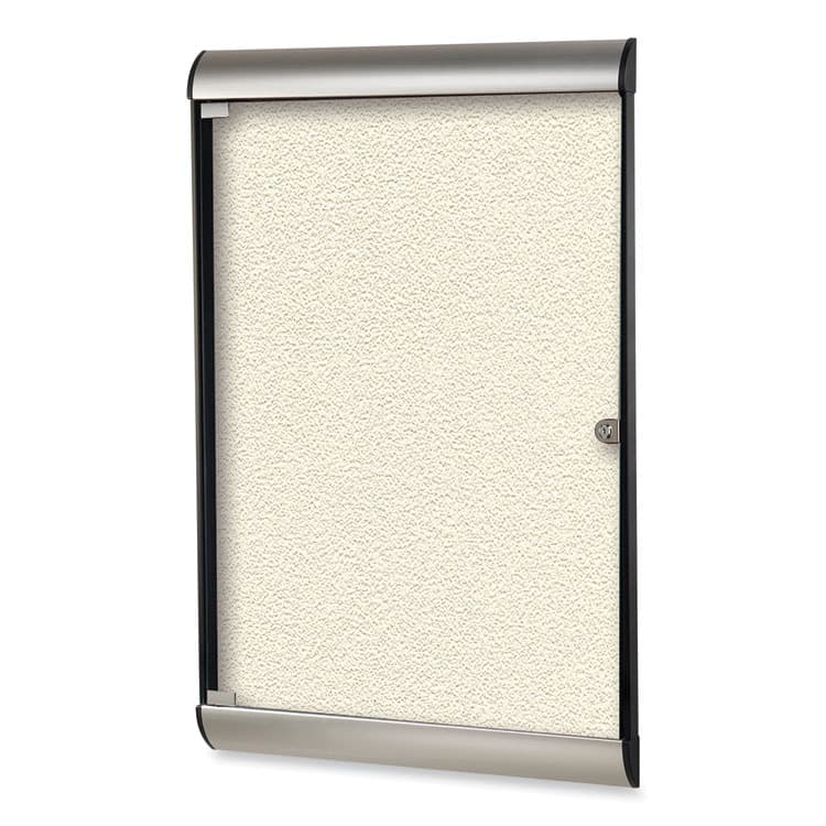 GHENT MANUFACTURING, Silhouette 1 Door Enclosed Vinyl Bulletin Board with Satin Frame, 27.75" x 42.13", Ivory Surface, Black/Satin Aluminum Frame (GHESILH20412)
