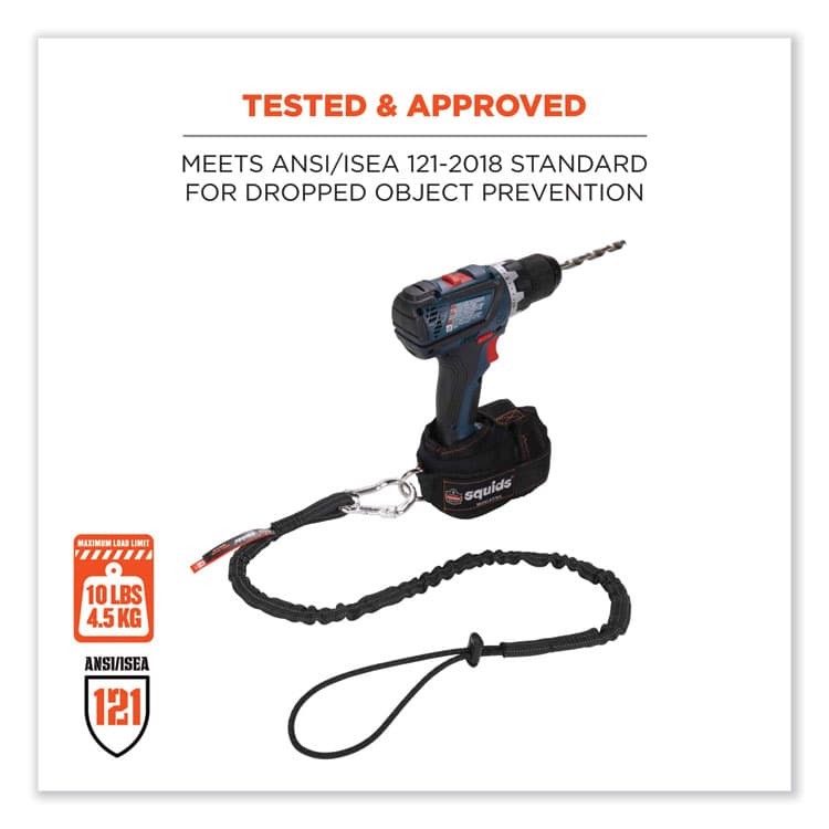 ERGODYNE CORPORATION Squids 3100 Lanyard with Aluminum Carabiner + Cinch-Loop, 10 lb Max Working Capacity, 42" to 54" Long, Black (EGO19012) thumbnail 2