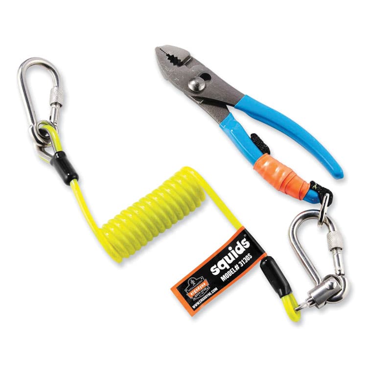 ERGODYNE CORPORATION Squids 3130S Coiled Cable Lanyard with Carabiners, 2 lb Max Working Capacity, 6.5" to 48" Long, Lime (EGO19130) thumbnail 2