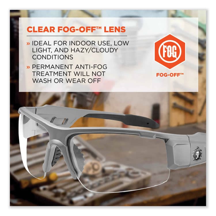 ERGODYNE CORPORATION Skullerz Dagr Safety Glasses, Matte Gray Half Frame, Clear Single Anti-Fog Lens (EGO52103) thumbnail 2