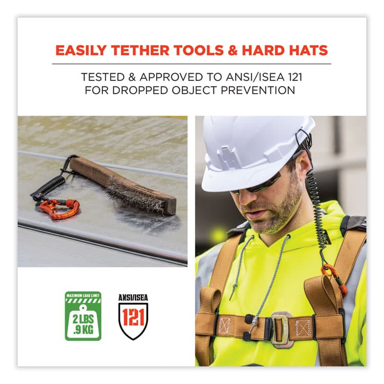 ERGODYNE CORPORATION Squids 3156 Coiled Tool Lanyard with Carabiner, 2 lb Max Work Capacity, 12" to 48", Black/Orange (EGO19161) thumbnail 2