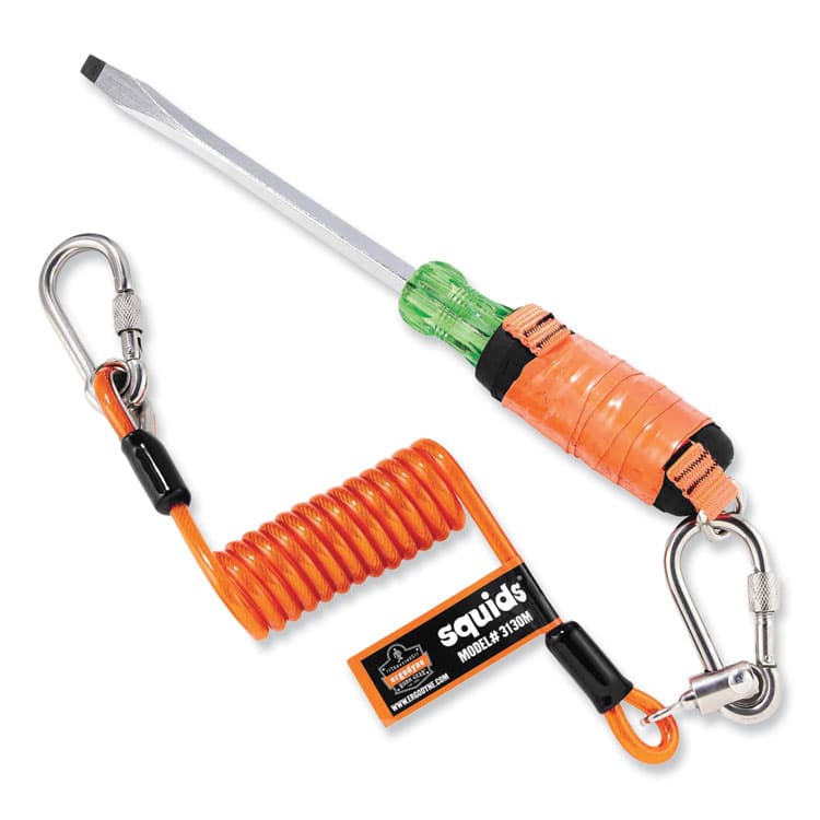 ERGODYNE CORPORATION Squids 3130M Coiled Cable Lanyard with Carabiners, 5 lb Max Working Capacity, 6.5" to 48" Long, Orange (EGO19131) thumbnail 3