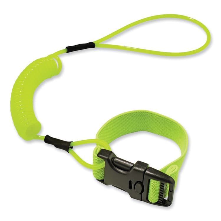 ERGODYNE CORPORATION Squids 3157 Coiled Lanyard with Buckle, 2 lb Max Working Capacity, 12" to 48" Long, Lime (EGO19157)
