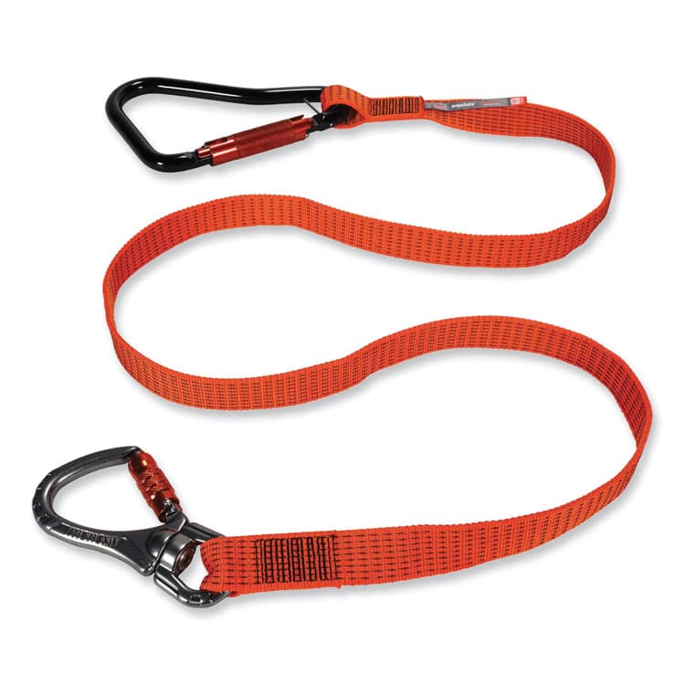 ERGODYNE CORPORATION Squids 3149 Tool Lanyard with XL + Swivel Carabiners, 80 lb Max Work Capacity, 76" Long, Orange/Black (EGO19149)