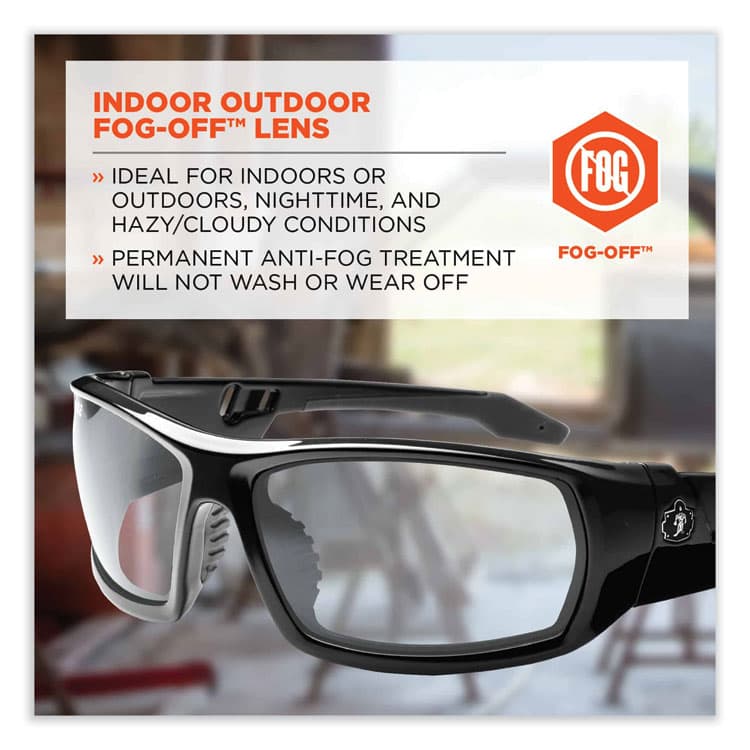 ERGODYNE CORPORATION Skullerz Odin Safety Glasses, Fog-Off Technology, Black Full Frame, Clear Dual I/O Lens (EGO50083) thumbnail 3