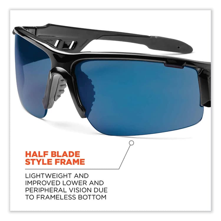 ERGODYNE CORPORATION Skullerz Dagr Safety Glasses, Black Half Frame, Mirrored Blue Single Lens (EGO52092) thumbnail 2