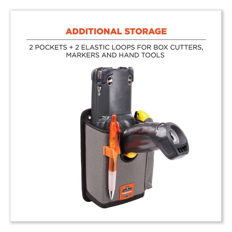 ERGODYNE CORPORATION Squids 5543 Handheld Barcode Scanner Mount Holder with Fastener Straps, 2 Compartments, 3.5 x 1.5 x 6.3, Gray (EGO19184)