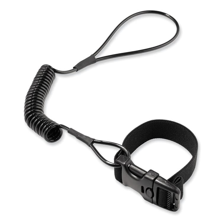 ERGODYNE CORPORATION Squids 3157 Coiled Lanyard with Buckle, 2 lb Max Working Capacity, 12" to 48" Long, Black (EGO19156)