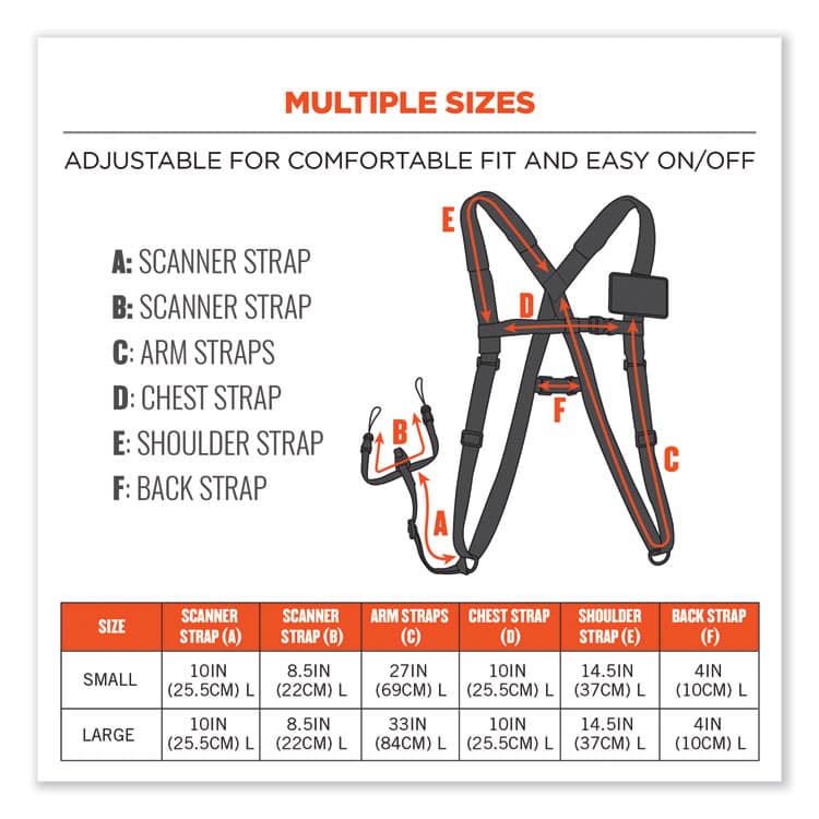 ERGODYNE CORPORATION Squids 3138 Padded Barcode Scanner Lanyard Harness, 27" Arm Straps, 18.5" Lanyard, Black/Orange/Gray (EGO19188) thumbnail 3