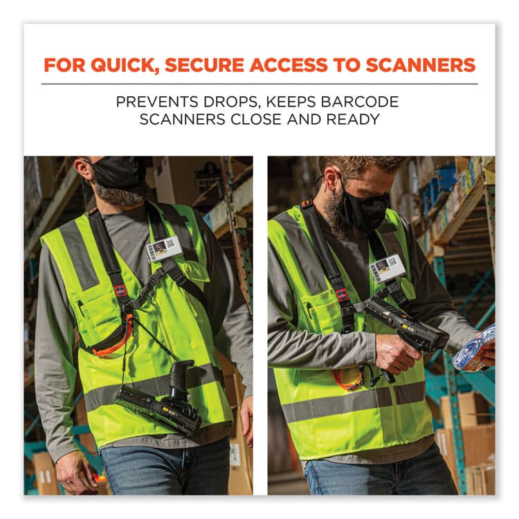 ERGODYNE CORPORATION Squids 3138 Padded Barcode Scanner Lanyard Harness, 27" Arm Straps, 18.5" Lanyard, Black/Orange/Gray (EGO19188) thumbnail 4