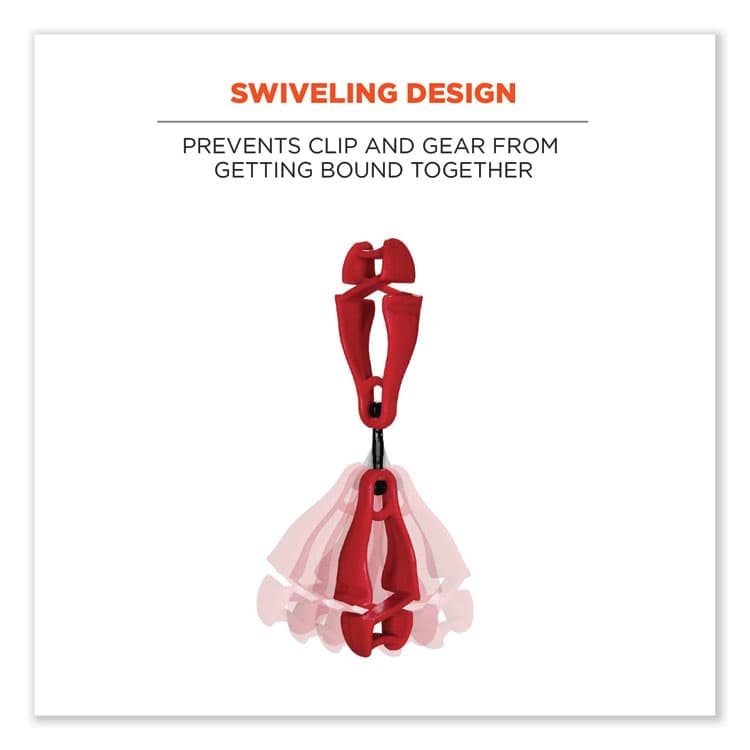 ERGODYNE CORPORATION Squids 3420 Dual Clip Swivel Glove Clip Holder, 1 x 0.6 x 5.5, Acetal Copolymer, Red,100/Pack (EGO19513BULK) thumbnail 3
