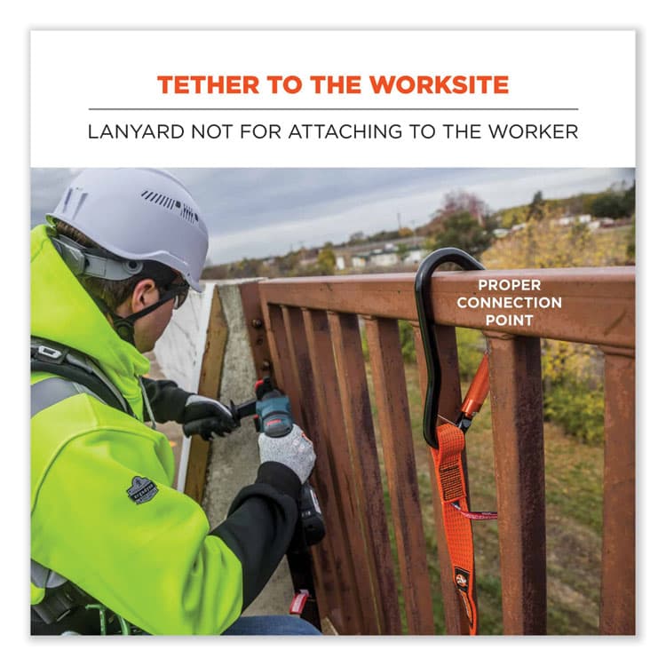 ERGODYNE CORPORATION Squids 3148 Tool Lanyard with XL Carabiner + Threaded Loop, 80 lb Max Working Capacity, 76" Long, Orange/Black (EGO19148) thumbnail 3