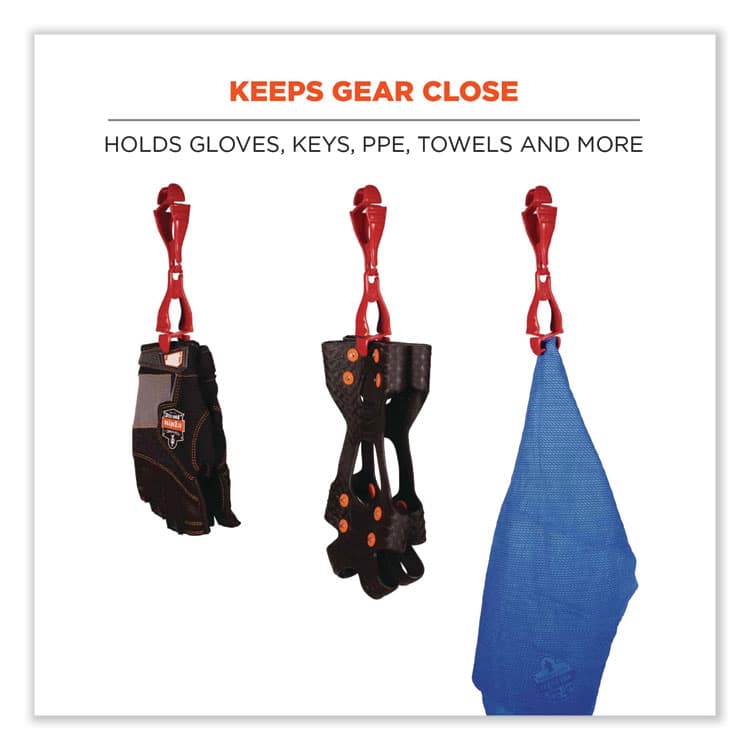 ERGODYNE CORPORATION Squids 3400 Dual Clip Glove Clip Holder, 1 x 1 x 6.5, Acetal Copolymer, Red, 100/Pack (EGO19313BULK) thumbnail 3