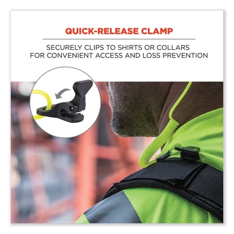 ERGODYNE CORPORATION Squids 3158 Coiled Lanyard with Clamp, 2 lb Max Working Capacity, 12" to 48" Long, Lime (EGO19159) thumbnail 2