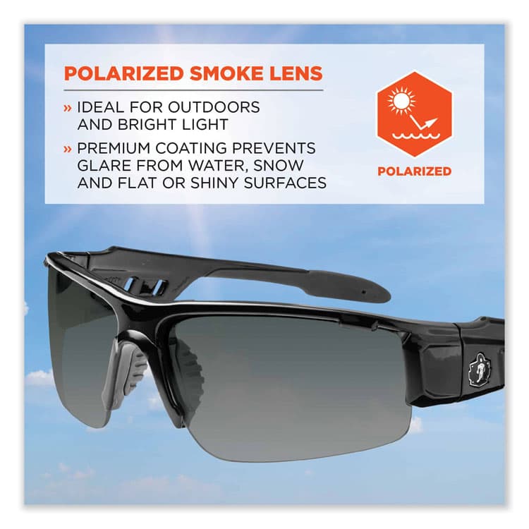 ERGODYNE CORPORATION Skullerz Dagr Safety Glasses, Black Half Frame, Polarized Smoke Single Lens (EGO52031) thumbnail 4