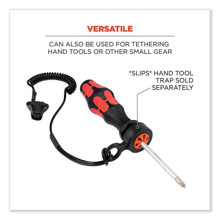 ERGODYNE CORPORATION Squids 3158 Coiled Lanyard with Clamp, 2 lb Max Working Capacity, 12" to 48" Long, Black (EGO19158) thumbnail 3