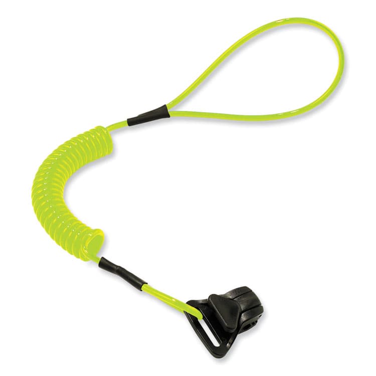 ERGODYNE CORPORATION Squids 3158 Coiled Lanyard with Clamp, 2 lb Max Working Capacity, 12" to 48" Long, Lime (EGO19159)