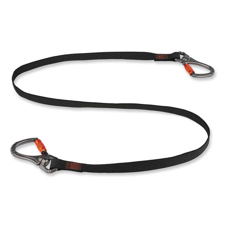 ERGODYNE CORPORATION Squids 3139 Tool Lanyard with 2 Locking Swivel Carabiners, 40 lb Max Working Capacity, 76" Long, Black/Orange (EGO19139)