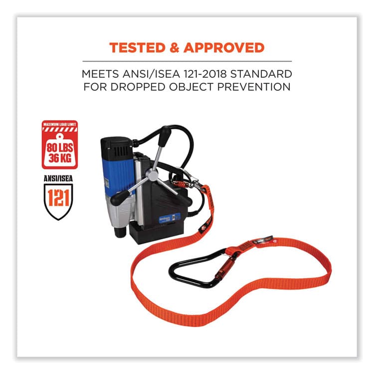 ERGODYNE CORPORATION Squids 3149 Tool Lanyard with XL + Swivel Carabiners, 80 lb Max Work Capacity, 76" Long, Orange/Black (EGO19149) thumbnail 4