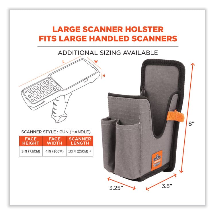 ERGODYNE CORPORATION Squids 5541 Handheld Barcode Scanner Holster with Belt Clip, Large, 2 Compartments, 2.75 x 3.5 x 8, Polyester,Gray (EGO19183) thumbnail 3