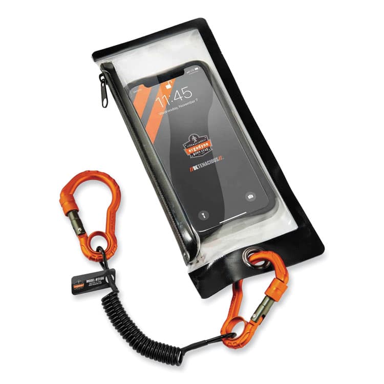 ERGODYNE CORPORATION Squids 3166 Coiled Tool Lanyard with Two Carabiners, 2 lb Max Working Capacity, 12" Long, Black (EGO19162) thumbnail 4