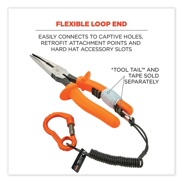 ERGODYNE CORPORATION Squids 3156 Coiled Tool Lanyard with Carabiner, 2 lb Max Work Capacity, 12" to 48", Black/Orange (EGO19161) thumbnail 4