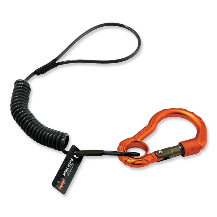 ERGODYNE CORPORATION Squids 3156 Coiled Tool Lanyard with Carabiner, 2 lb Max Work Capacity, 12" to 48", Black/Orange (EGO19161)