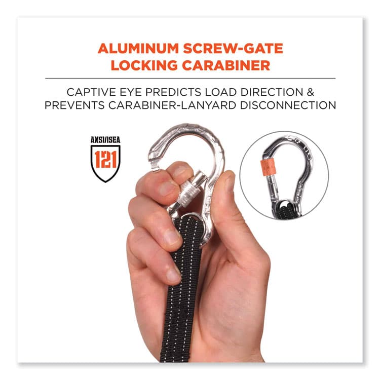 ERGODYNE CORPORATION Squids 3100 Lanyard with Aluminum Carabiner + Cinch-Loop, 10 lb Max Working Capacity, 42" to 54" Long, Black (EGO19012) thumbnail 4