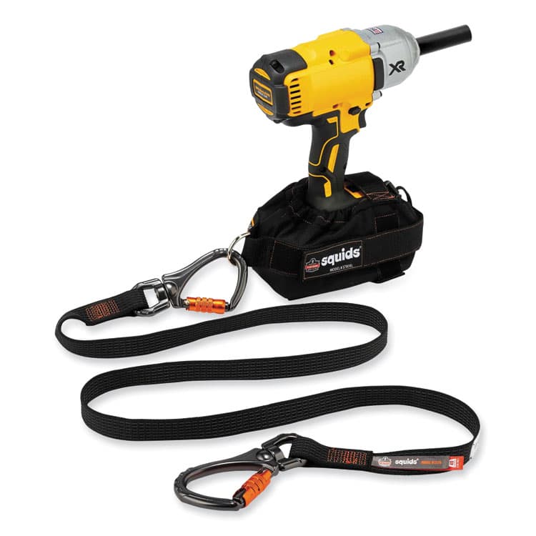 ERGODYNE CORPORATION Squids 3139 Tool Lanyard with 2 Locking Swivel Carabiners, 40 lb Max Working Capacity, 76" Long, Black/Orange (EGO19139) thumbnail 3