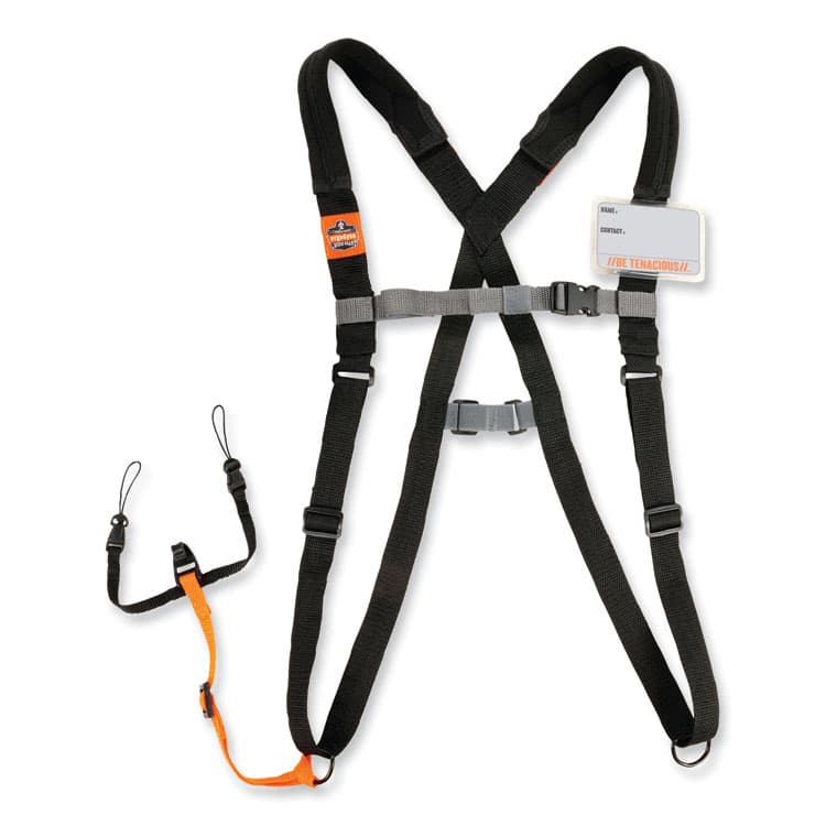 ERGODYNE CORPORATION Squids 3138 Padded Barcode Scanner Lanyard Harness, 27" Arm Straps, 18.5" Lanyard, Black/Orange/Gray (EGO19188)