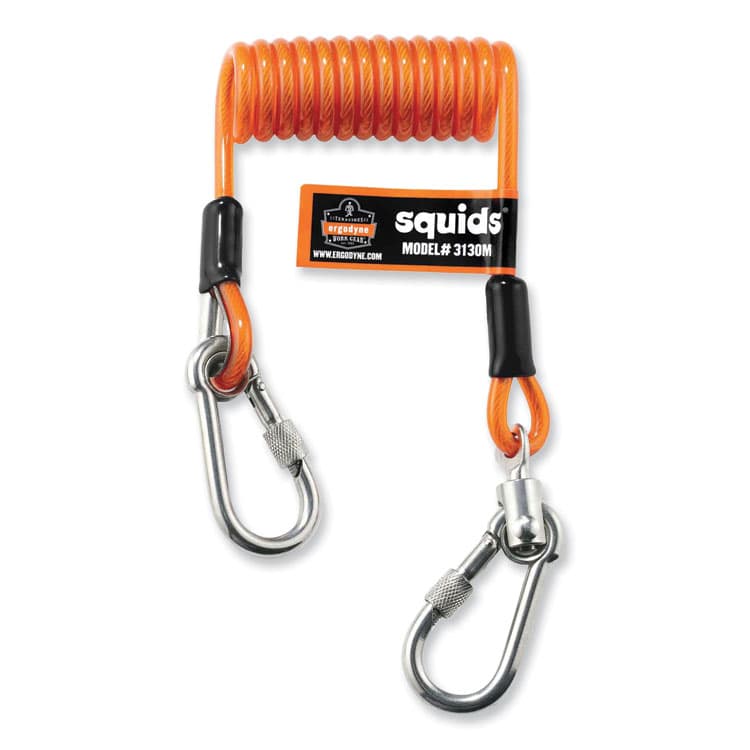 ERGODYNE CORPORATION Squids 3130M Coiled Cable Lanyard with Carabiners, 5 lb Max Working Capacity, 6.5" to 48" Long, Orange (EGO19131)