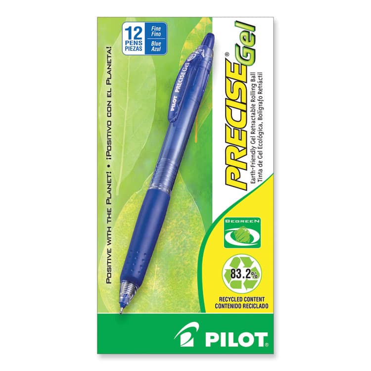 PILOT CORP. OF AMERICA Precise Gel BeGreen Gel Pen, Retractable, Fine 0.7 mm, Blue Ink, Translucent Blue Barrel, Dozen (PIL15002) thumbnail 2