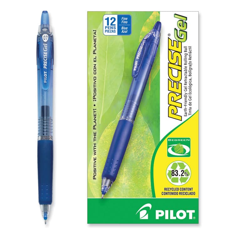 PILOT CORP. OF AMERICA Precise Gel BeGreen Gel Pen, Retractable, Fine 0.7 mm, Blue Ink, Translucent Blue Barrel, Dozen (PIL15002) thumbnail 3