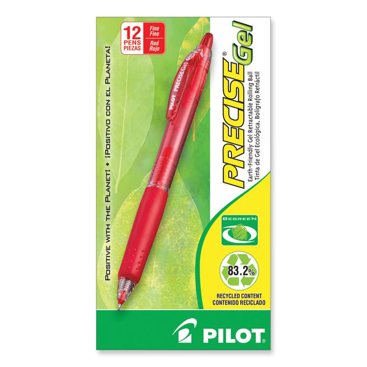 PILOT CORP. OF AMERICA Precise Gel BeGreen Gel Pen, Retractable, Fine 0.7 mm, Red Ink, Translucent Red Barrel, Dozen (PIL15003) thumbnail 2