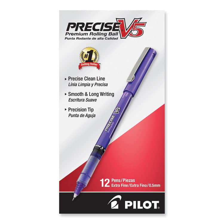 PILOT CORP. OF AMERICA Precise V5 Rollerball Pen, Stick, Extra-Fine 0.5 mm, Purple Ink, Purple/Clear Barrel, Dozen (PIL25106) thumbnail 2