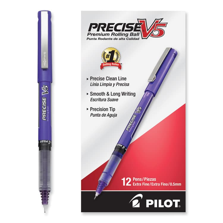 PILOT CORP. OF AMERICA Precise V5 Rollerball Pen, Stick, Extra-Fine 0.5 mm, Purple Ink, Purple/Clear Barrel, Dozen (PIL25106) thumbnail 3