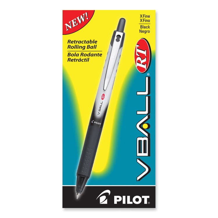 PILOT CORP. OF AMERICA VBall RT Liquid Ink Rollerball Pen, Retractable, Extra-Fine 0.5 mm, Black Ink, Black/White Barrel (PIL26106) thumbnail 2